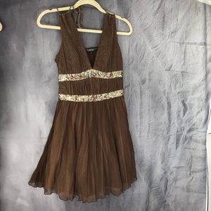 Brown formal / prom flowy mini dress